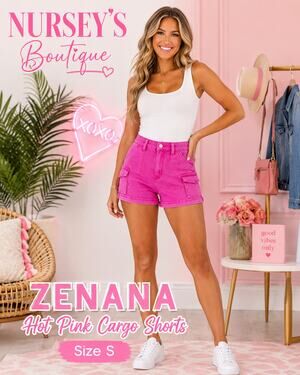 Zenana Hot Pink Utility Cargo Shorts NWT Size S Stretch High Rise DMP-1736Y